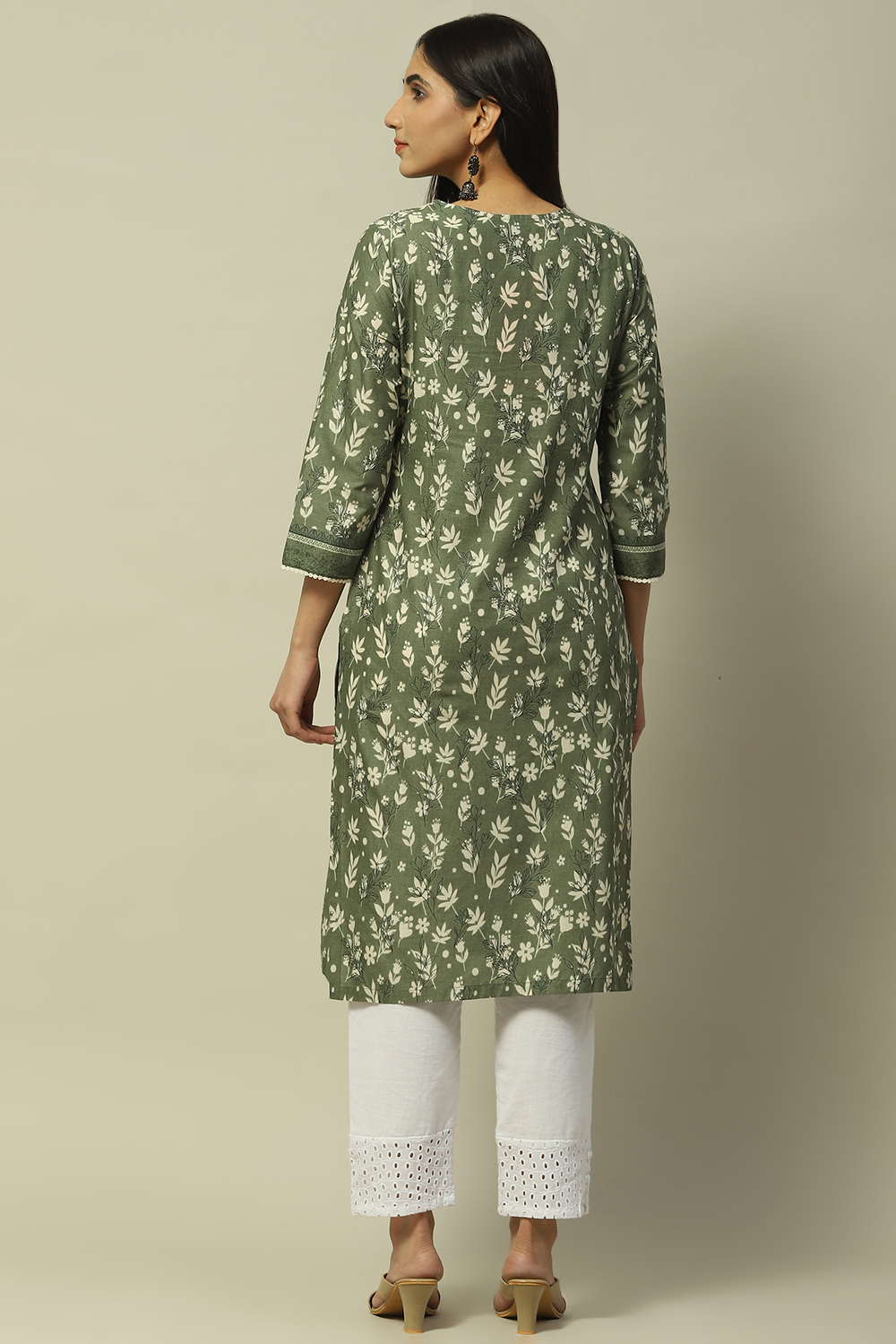 Green Cambric Staight Kurta image number 3
