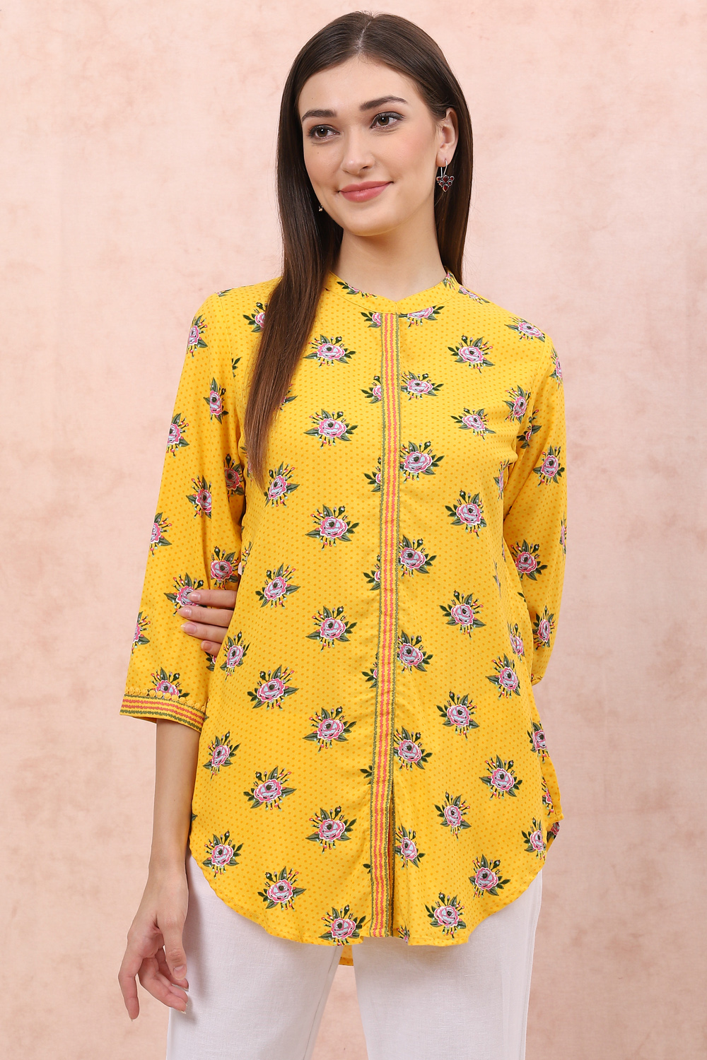 Yellow LIVA Floral Top image number 2