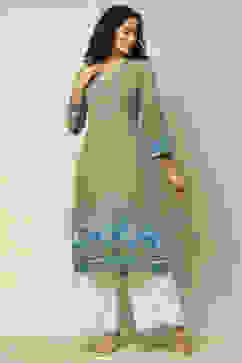 Green LIVA Straight Printed Kurta image number 5