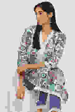 Purple Cotton Floral Straight Kurta Set image number 6