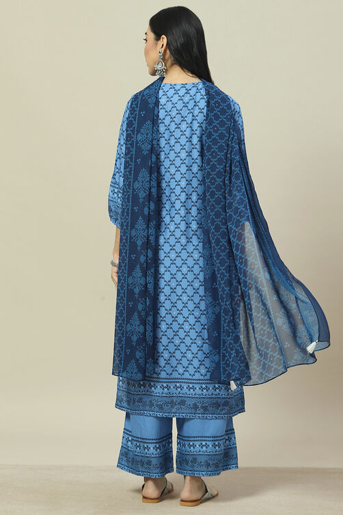 Blue Viscose Woven Straight Kurta Suit Set image number 4