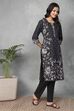 Black Cotton Printed Straight Kurta image number 4