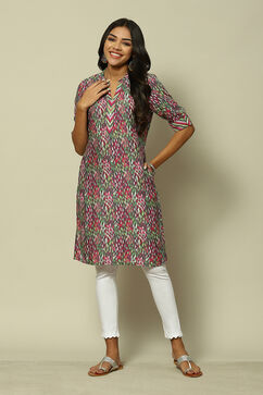 Grey LIVA Straight Printed Kurta image number 5