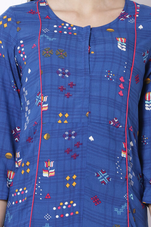 Blue Viscose A-Line Kurta image number 1