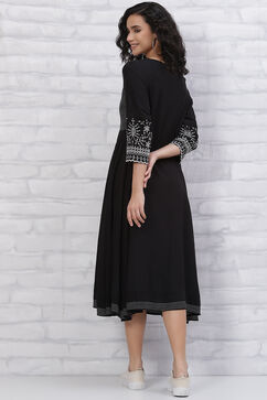 Black Viscose Schiffli Anarkali Kurta Dress image number 4