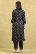 Black Viscose Blend Printed Straight Kurta Pants Set image number 4