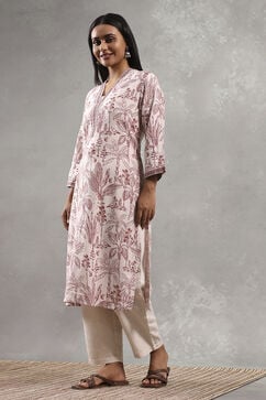 Off White Viscose Rayon Printed Straight Kurta image number 2