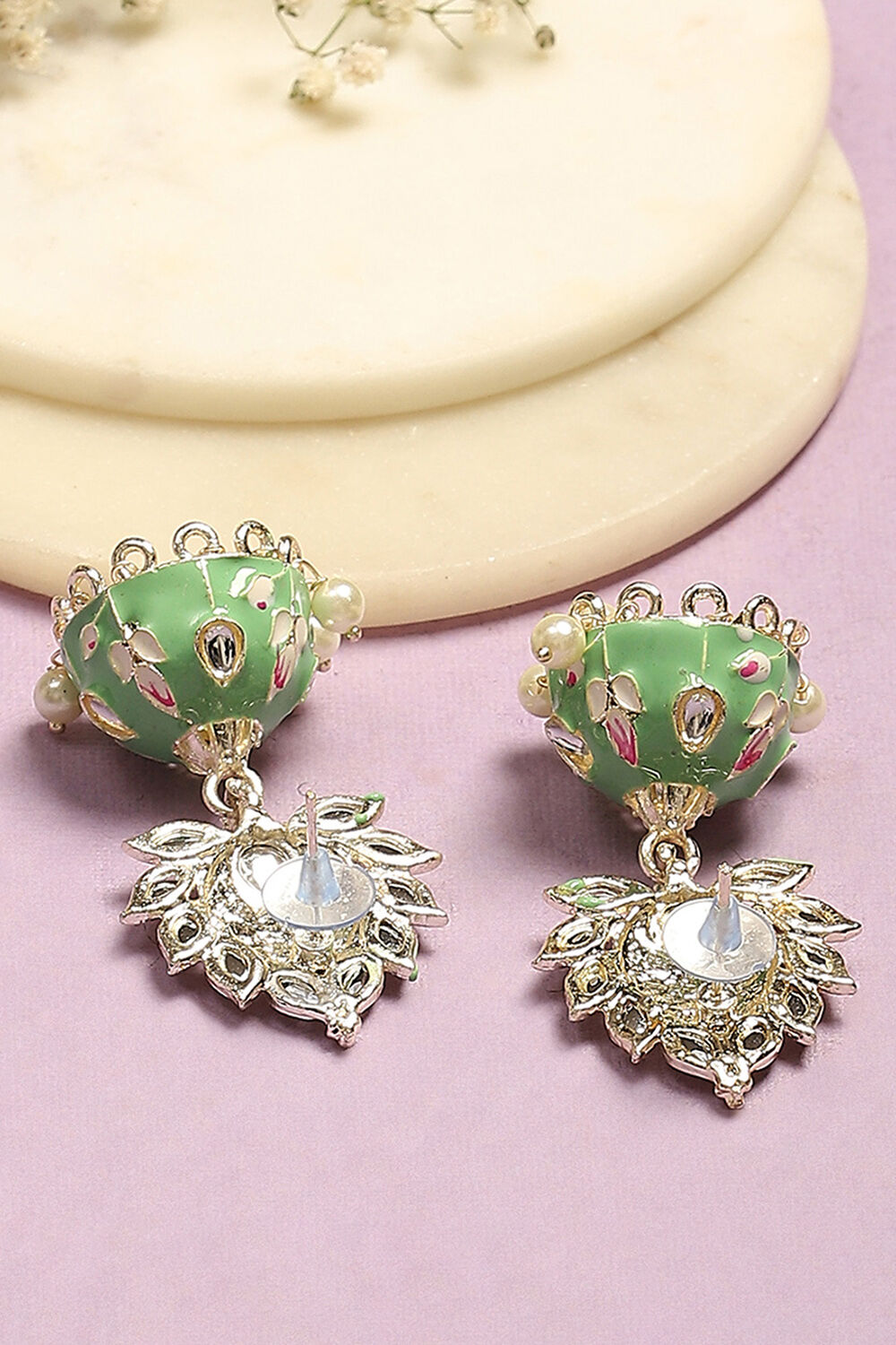 Mint Green Brass Earrings image number 2