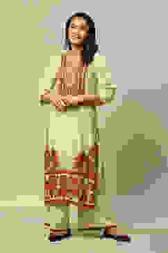 Ecru LIVA Straight Printed Kurta image number 0