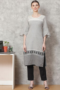 Grey Poly Cotton Straight Kurta image number 0