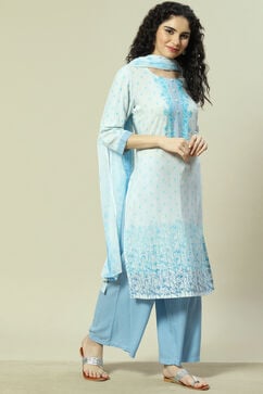 Light Blue LIVA Woven Straight Kurta Suit Set image number 6