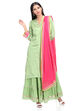 Green Straight Viscose Suit Set image number 4