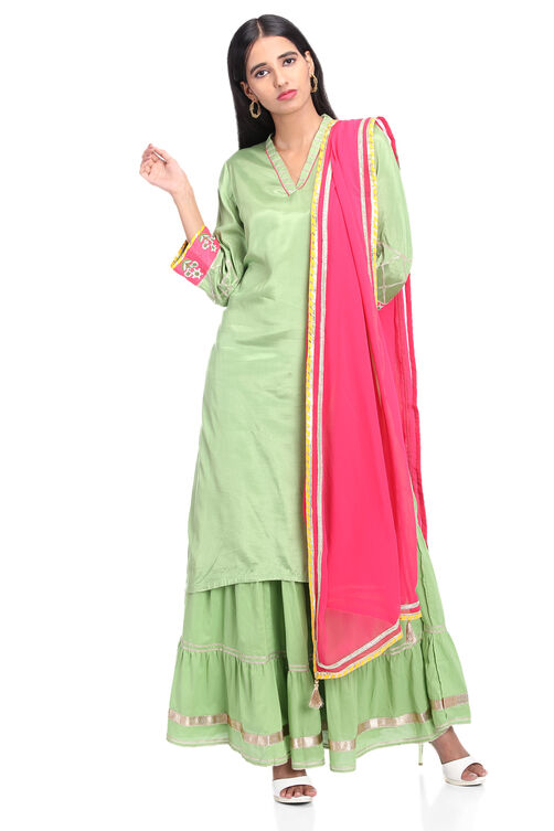 Green Straight Viscose Suit Set image number 4
