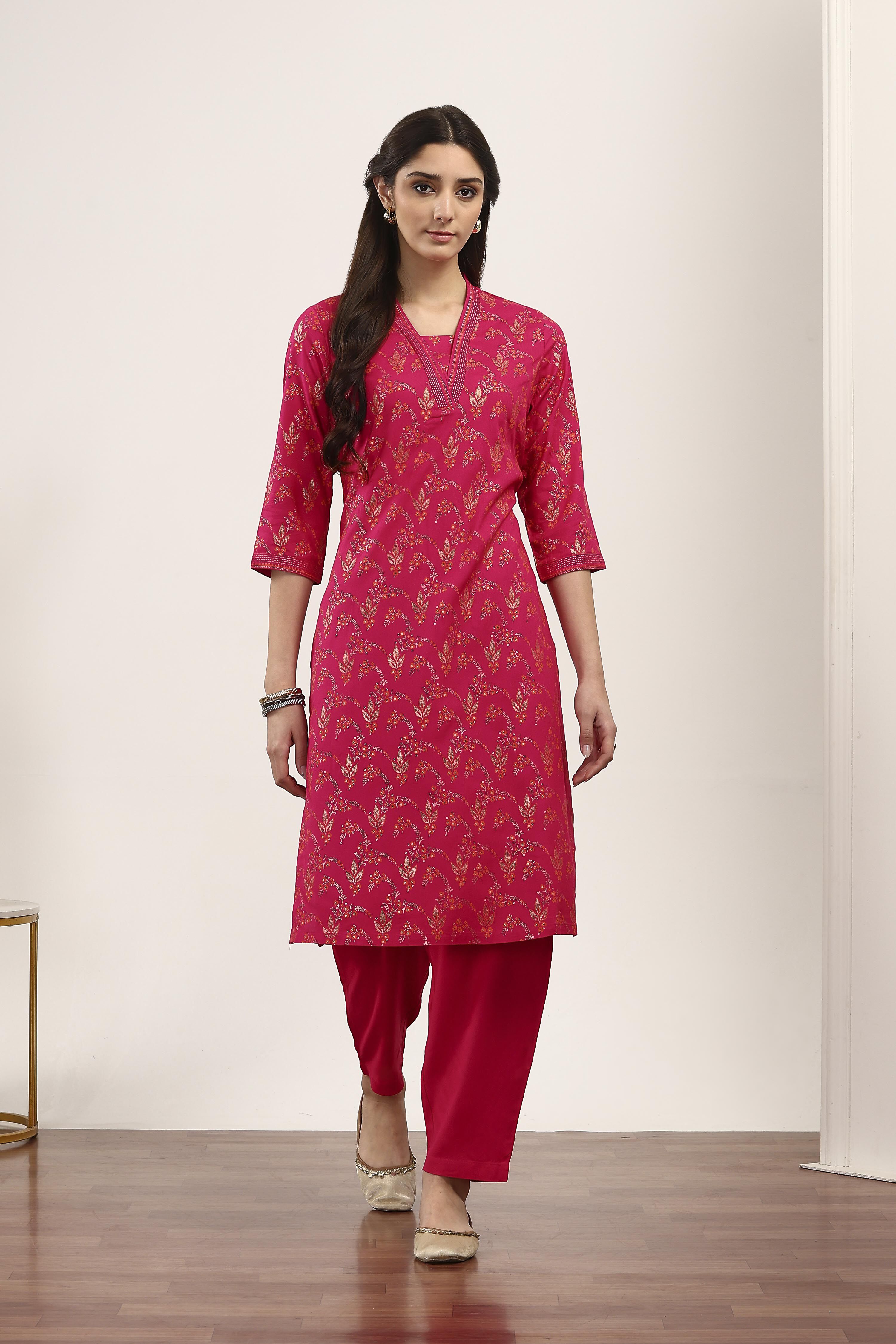Pink Viscose Rayon Kurta Pants Set image number 6