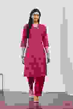 Pink Viscose Rayon Kurta Pants Set image number 6