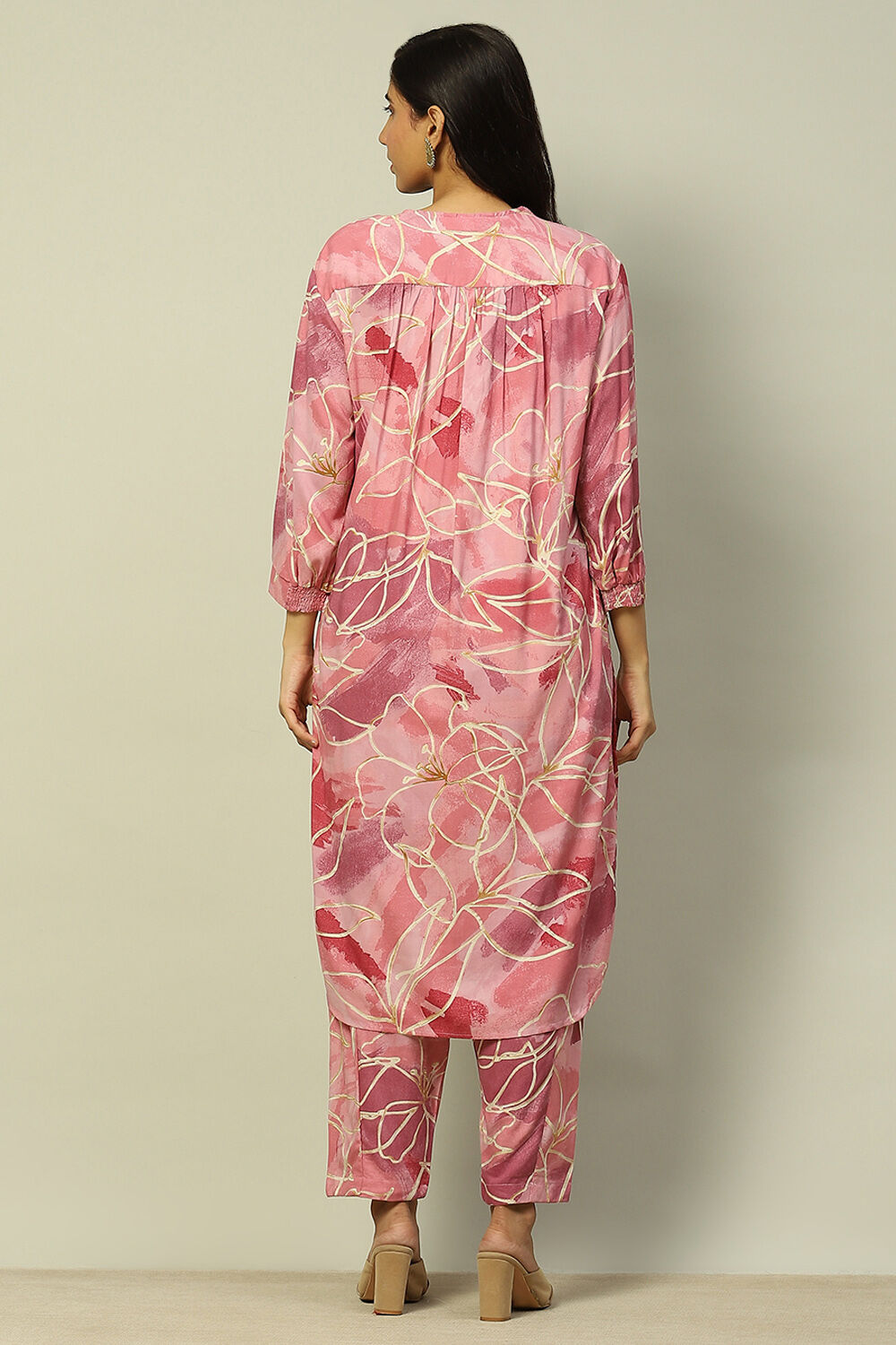 Pink Floral Printed Straight Co-ord Set image number 4