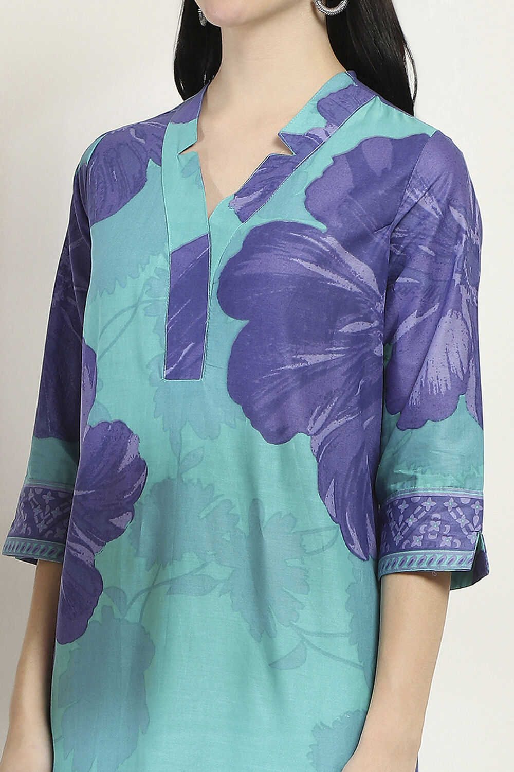 Orange Cotton Floral Straight Kurta image number 1