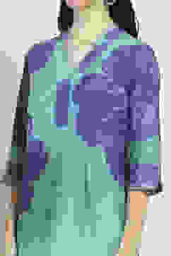 Teal Cotton Floral Straight Kurta image number 1