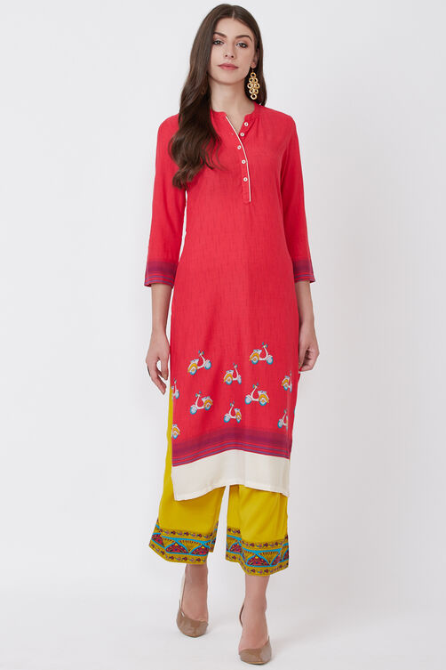 Coral Viscose Rayon Straight Kurta image number 0