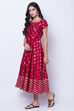 Maroon Polyester Dupioni Flared Dress image number 3