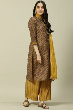 Yellow Cotton Blend Woven Straight Kurta Suit Set image number 6