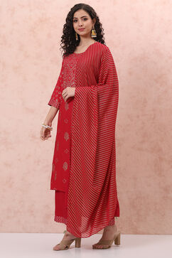 Red LIVA Bandhani Suit Set image number 5
