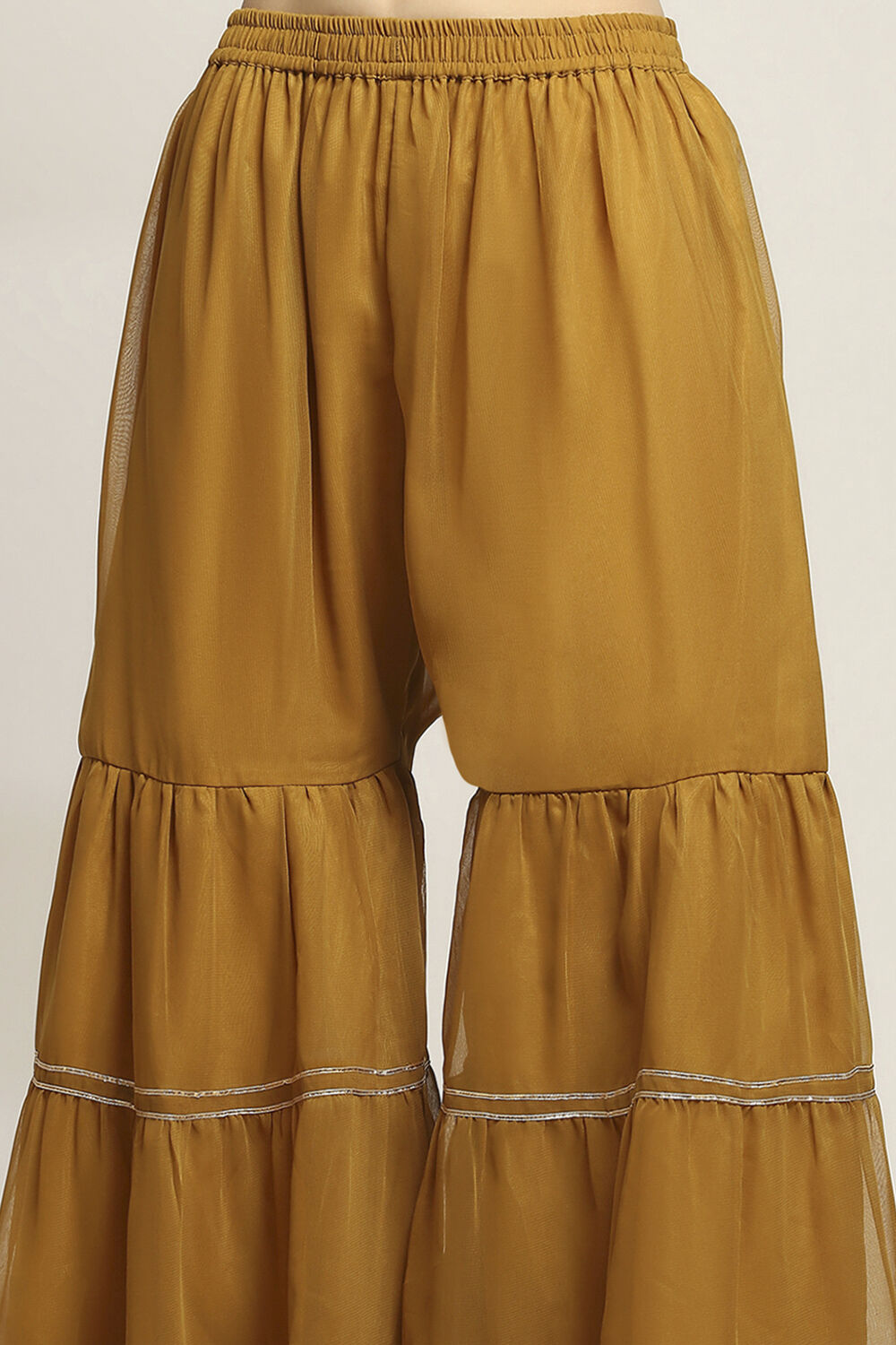 Yellow Poly Georgette Asymmetric Printed Kurta Sharara Suit Set image number 2