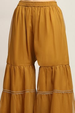 Yellow Poly Georgette Asymmetric Printed Kurta Sharara Suit Set image number 2