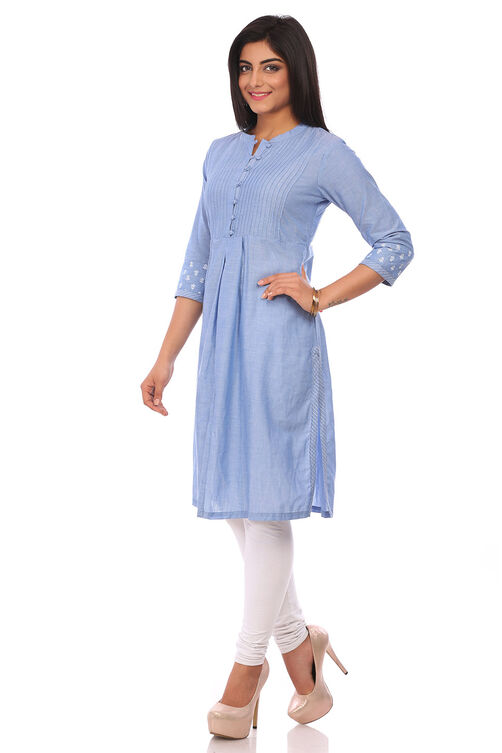 Blue Cotton Straight Kurta image number 2