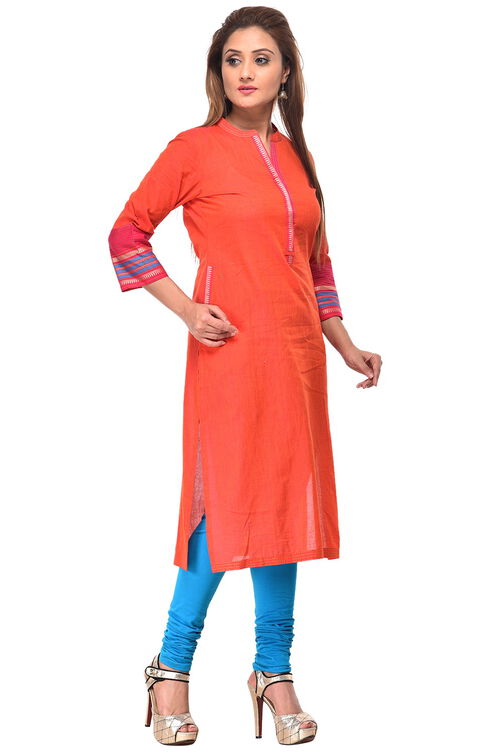 Pink Straight Cotton Kurta image number 2