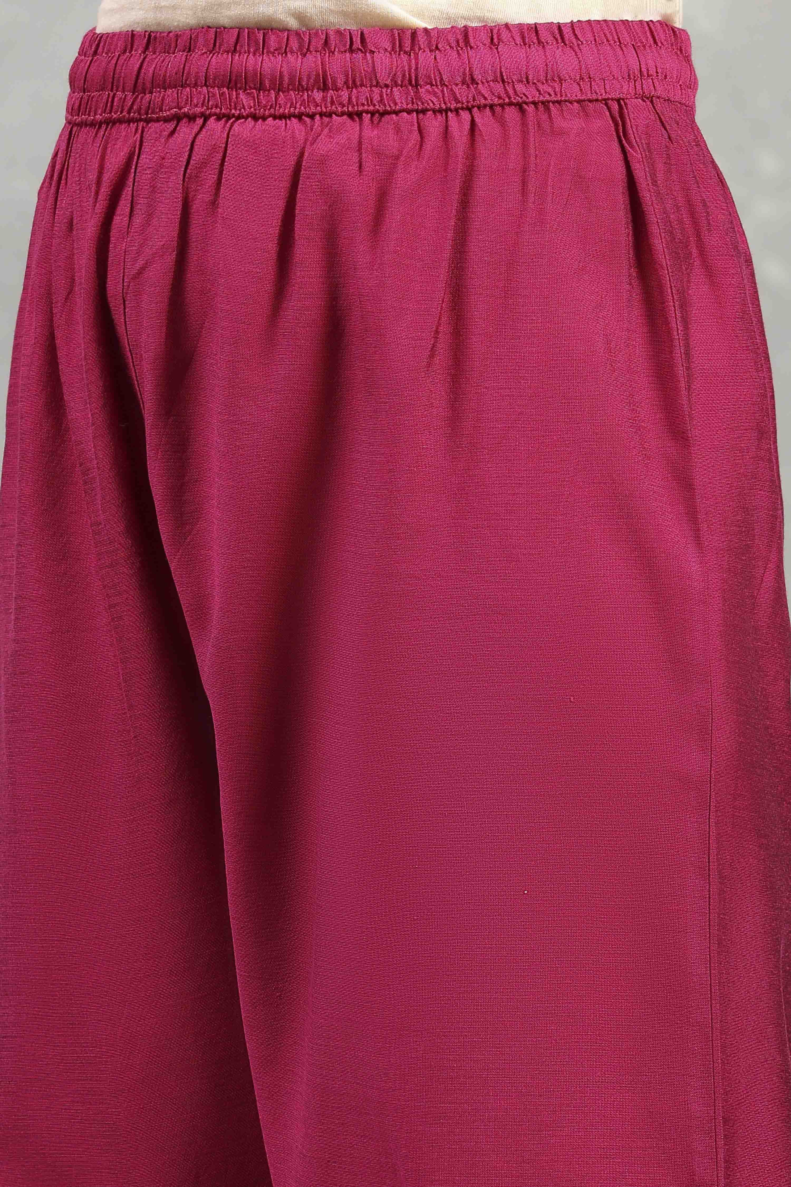 Fuchsia Viscose Blend Solid Straight Suit Set image number 2