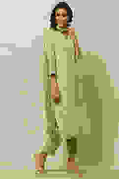 Green Printed Straight Kurta & Pants Suit Set image number 6