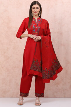 Red Acrylic Straight Kurta image number 0