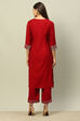 Red Viscose Blend Printed Straight Kurta image number 3