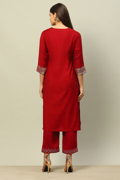 Red Viscose Blend Printed Straight Kurta image number 3