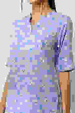 Blue Floral Printed Straight Kurta image number 1