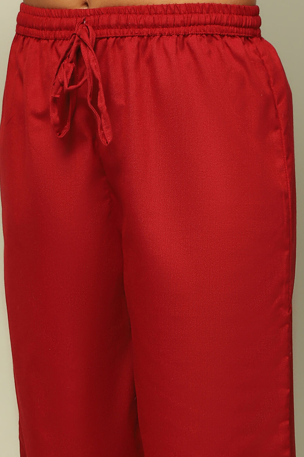 Red Acrylic Straight Yarn Dyed Kurta Palazzo Suit Set image number 2