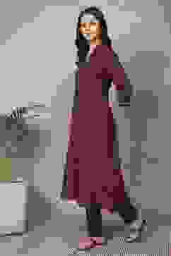 Red Viscose Polyester A-line & Kalidar Kurtas image number 2