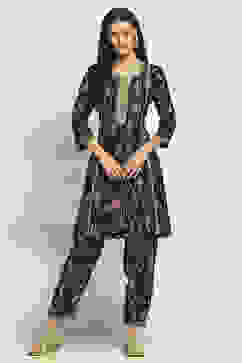 Black Viscose Blend Printed A-Line Kurta Pants Set image number 6