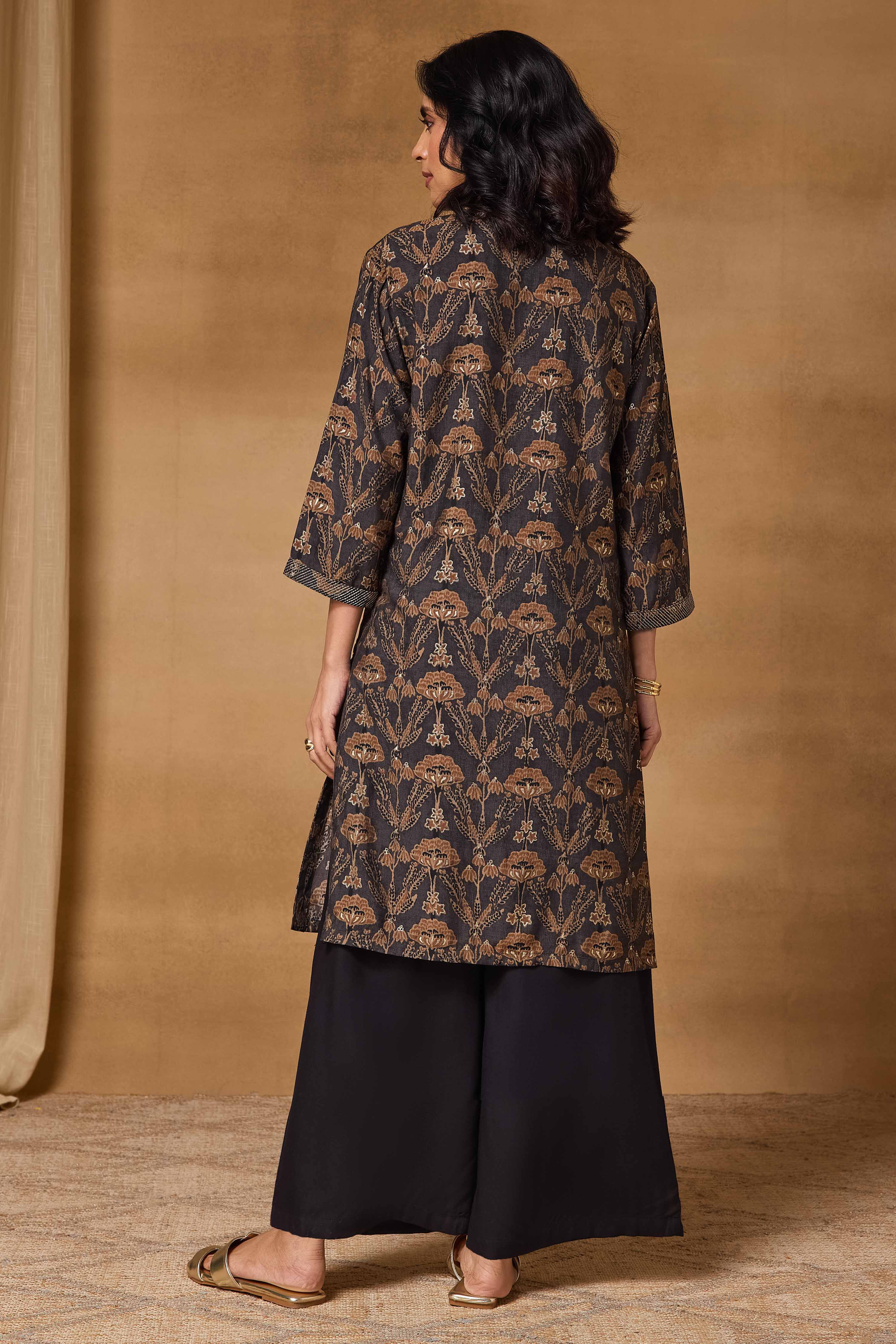 Grey Viscose Blend Straight Printed Kurta image number 4