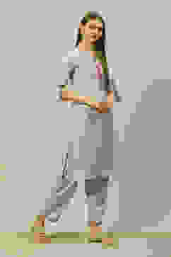 White Viscose Straight Printed Kurta Palazzo Suit Set image number 5