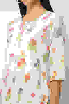 Off-White Cotton Floral Straight Kurta Set image number 1