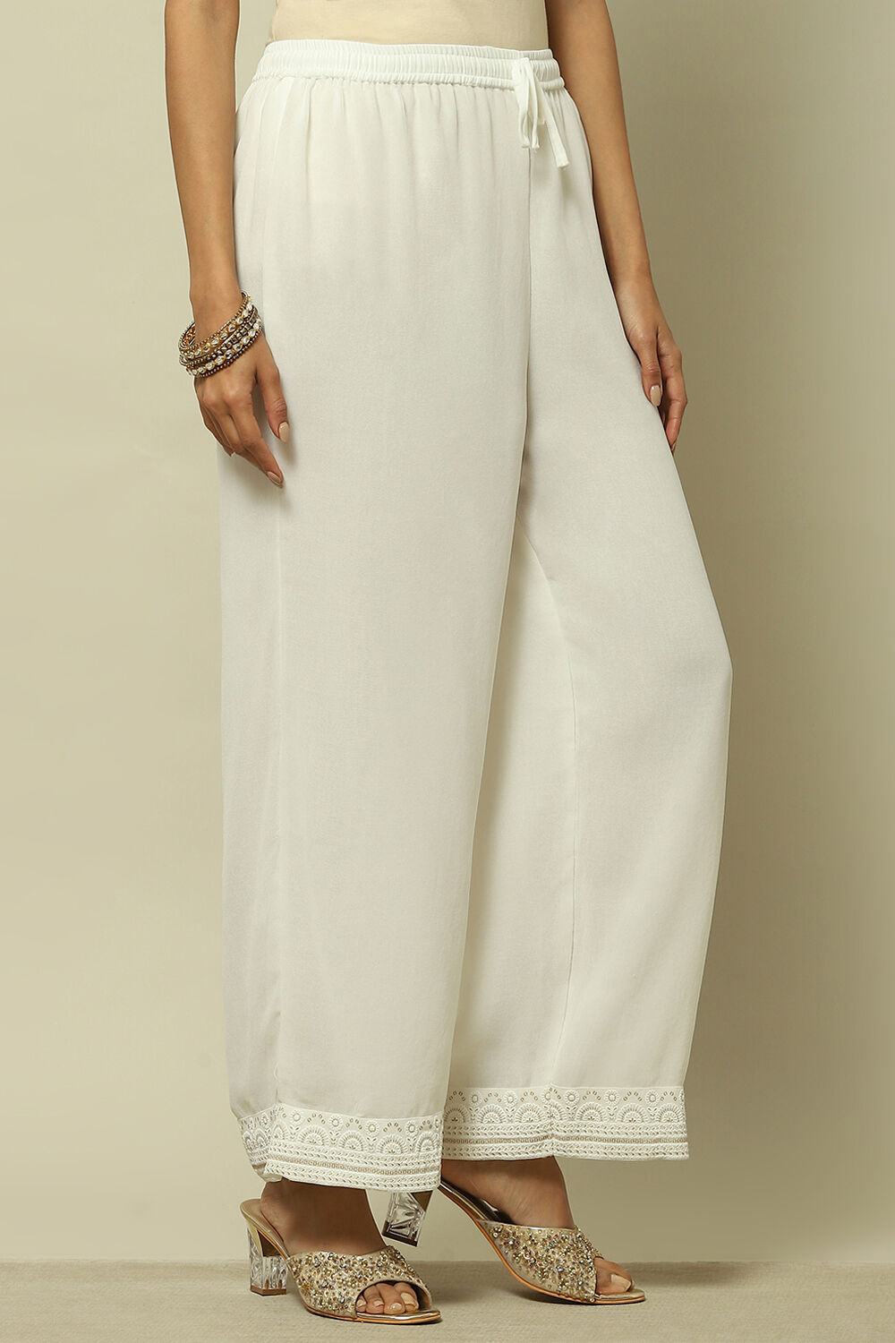 Blue Poly Georgette Solid Straight Fit Palazzo image number 3