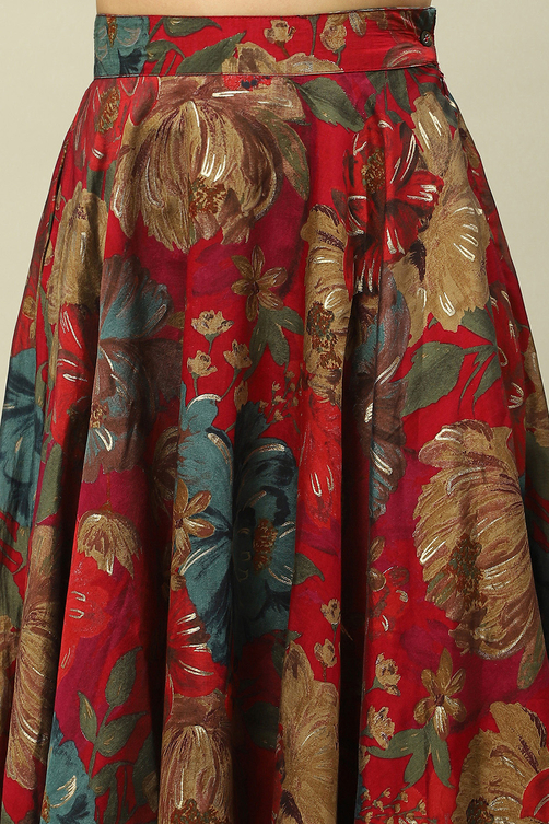 Pink Viscose Blend Straight Printed Crop Top Skirt Lehenga image number 2