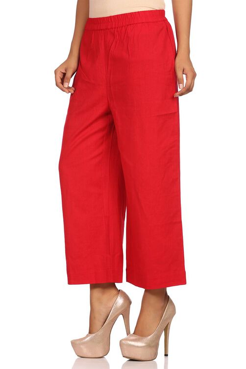 Red Poly Cotton Palazzo image number 1
