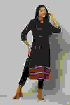 Black LIVA Straight Printed Kurta image number 0