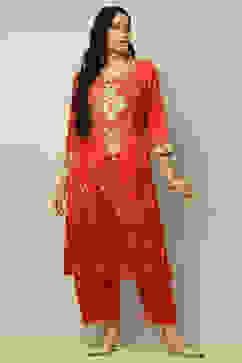 Rust Viscose Shantoon Embroidered Straight Kurta image number 0