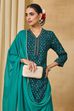 Teal Viscose Blend Straight Printed Suit Set image number 8