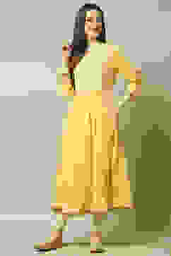 Yellow Rayon Slub Straight Dress image number 0