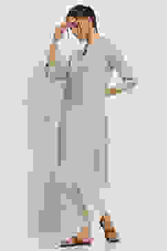 Sage Green Floral Straight Kurta image number 2